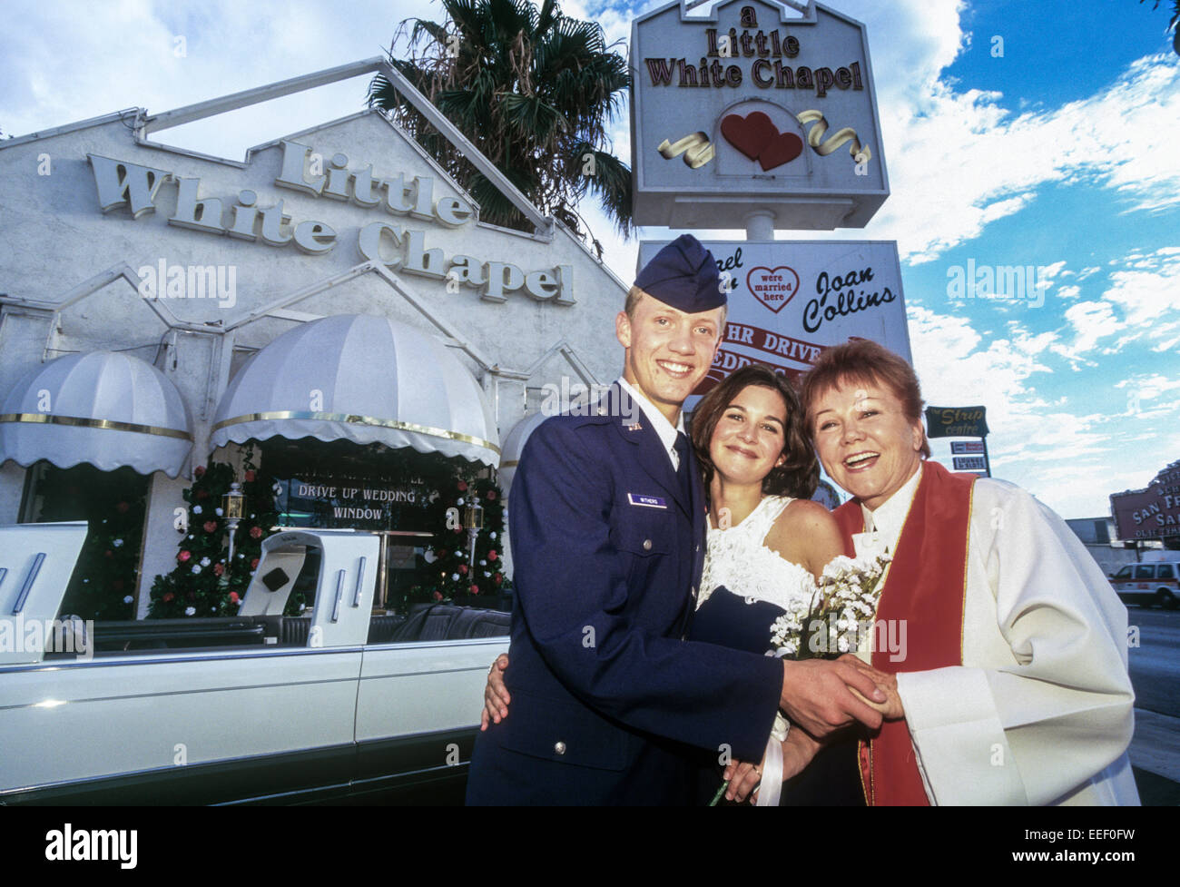 LAS VEGAS, NV – JULY 1: Newlywed couples get married in Las Vegas, Nevada on July 1, 1996. Stock Photo