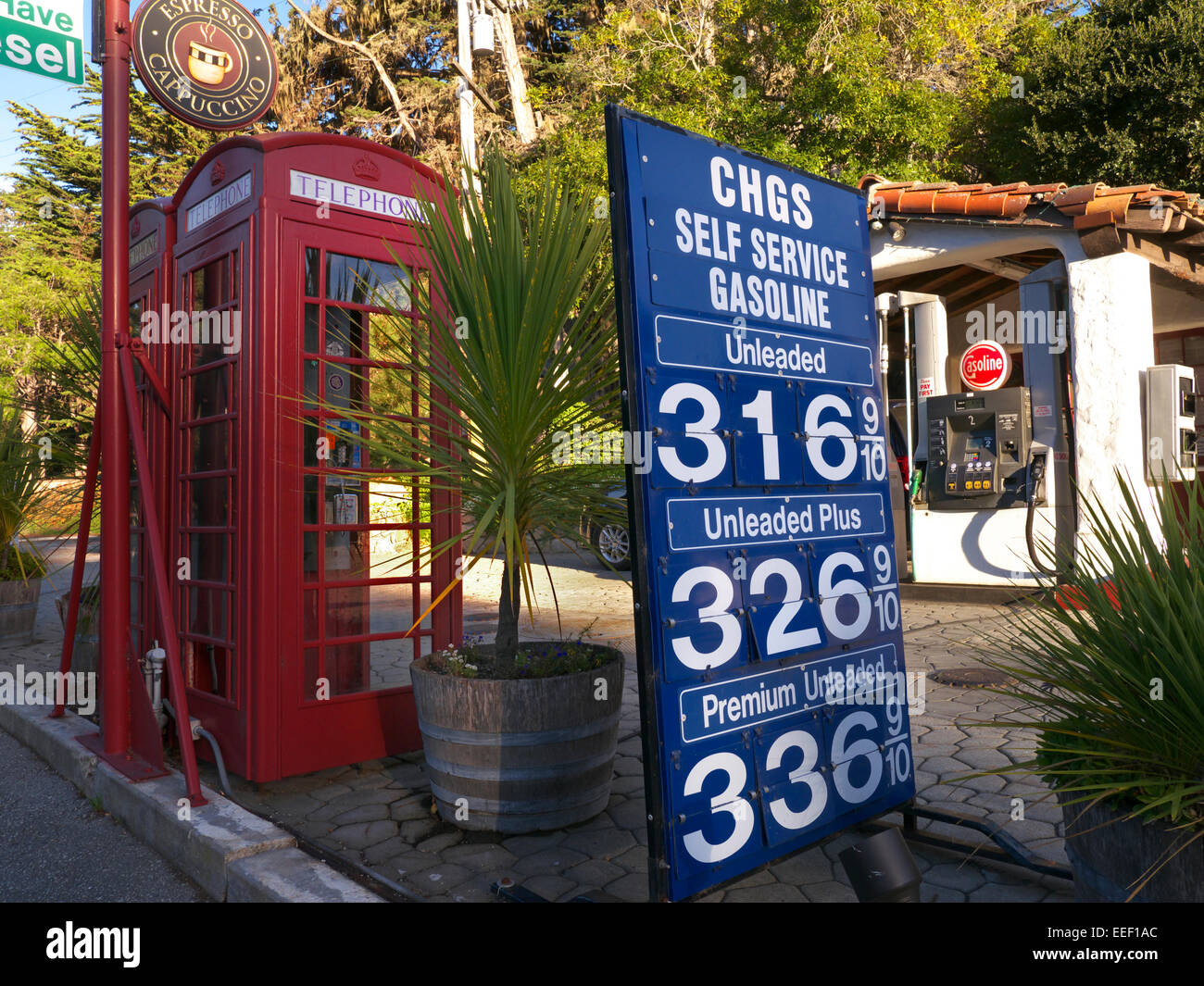 Small Gasoline station near Carmel Monterey with traditional working