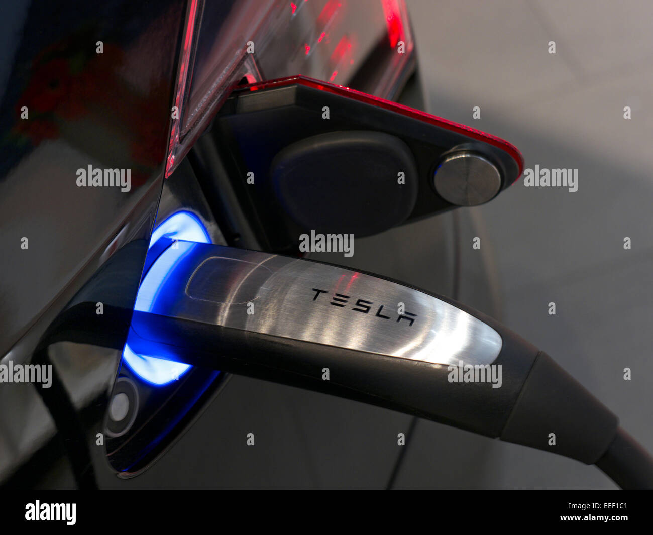 Plug in home charging for the Tesla EV an all electric powered stylish