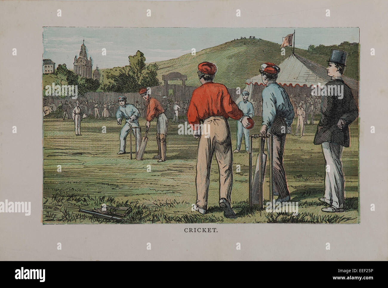 victorian pen and ink drawing of cricket game Stock Photo
