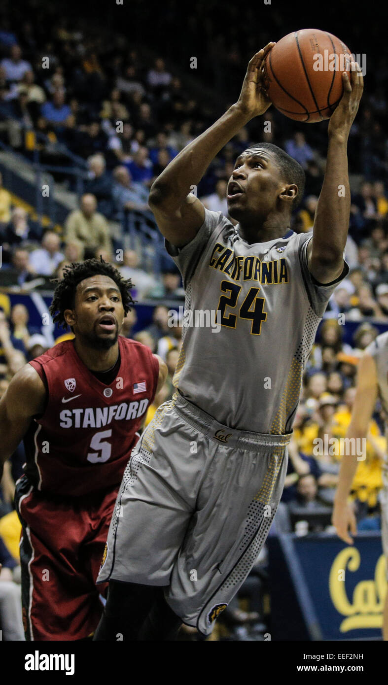 Berkeley USA CA. 14th Jan, 2015. California G # 24 Jordan Mathews drive in the paint for a lay up and score during NCAA Men's Basketball game between Stanford Cardinal and California Golden Bears 59-69 lost at Hass Pavilion Berkeley Calif. © csm/Alamy Live News Stock Photo