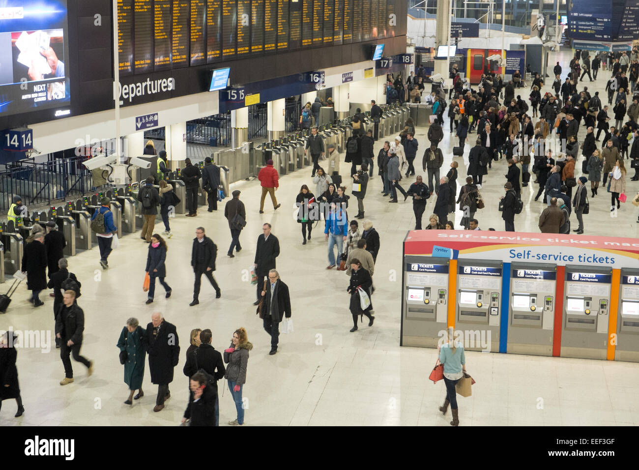 london waterloo railway station and passengers on the concourse,england Stock Photo