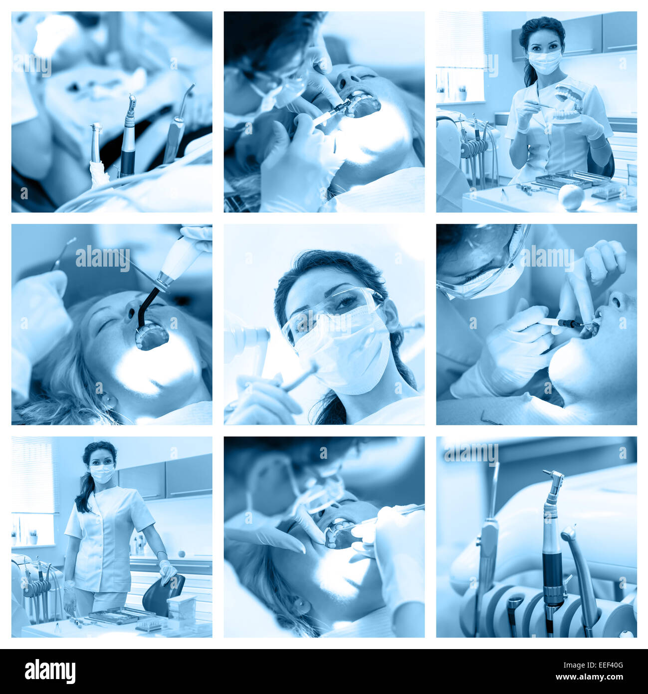Dentist collage with different views at stomatology clinic Stock Photo