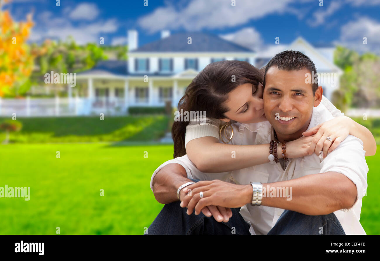 Young Happy Hispanic Young Couple in Front of Their New Home Stock ...