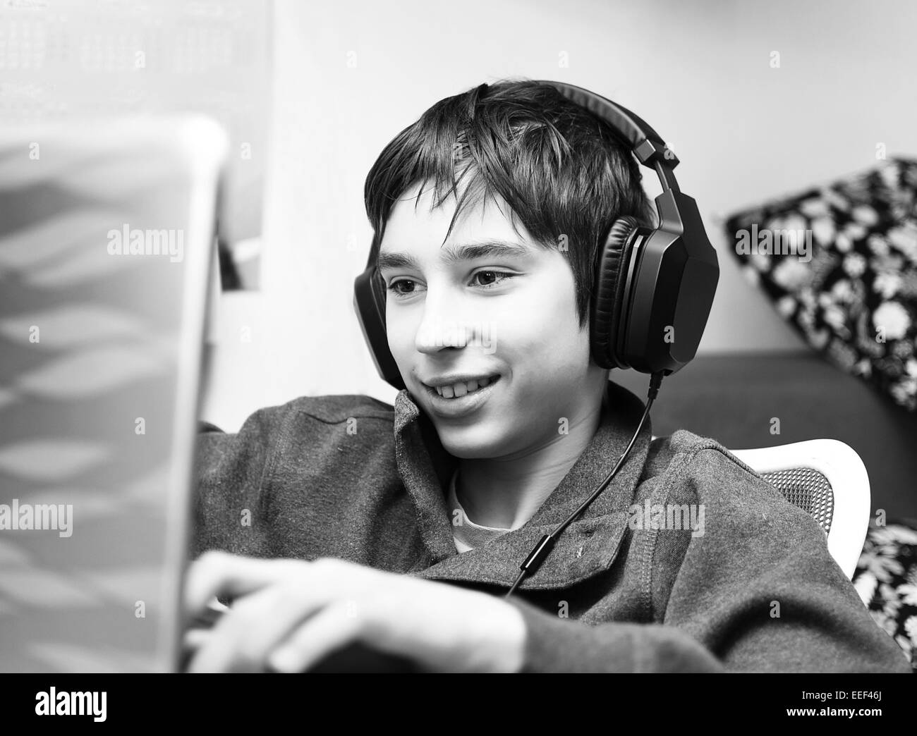 Boy with headphones Stock Photo