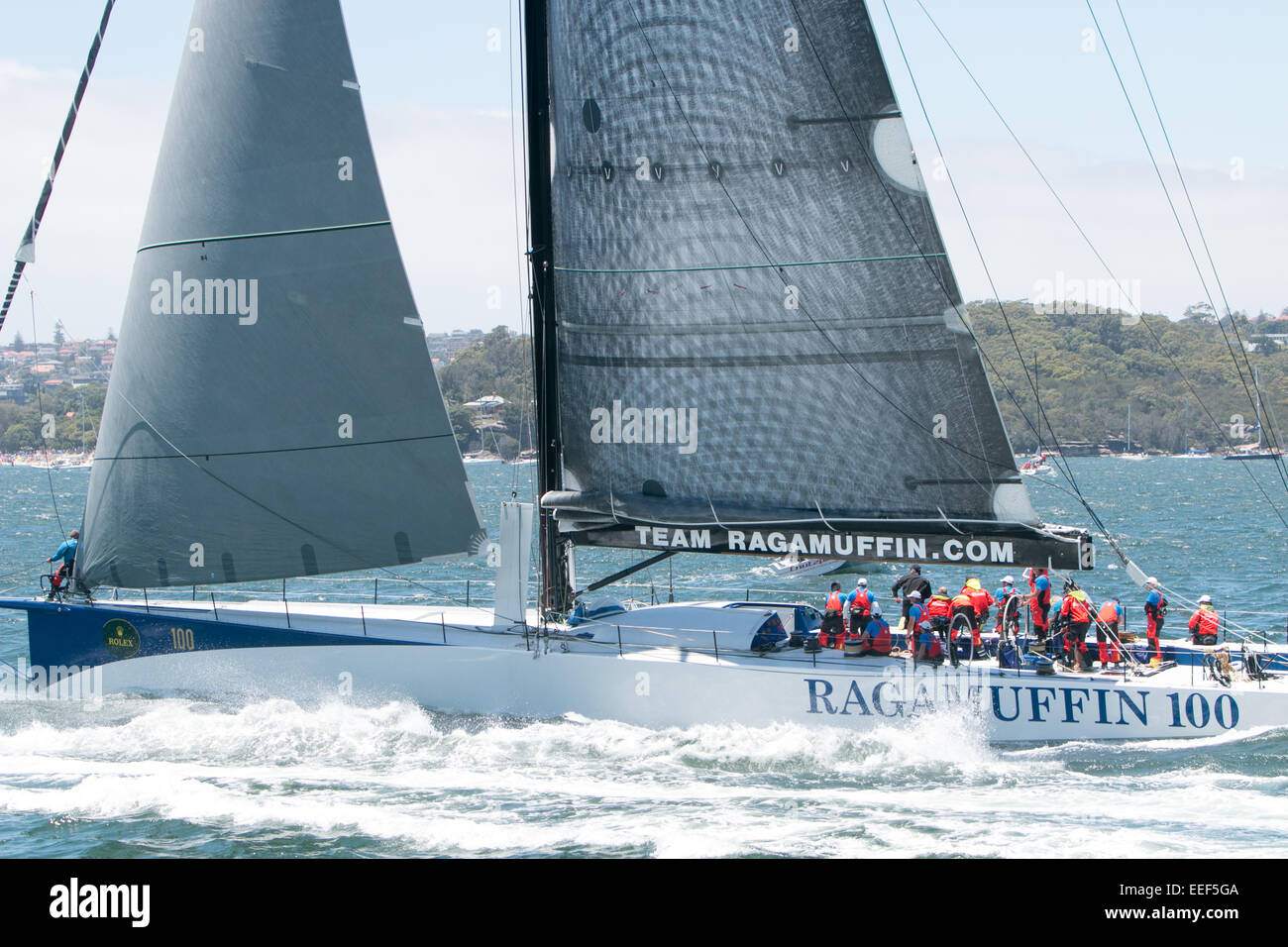 ragamuffin 100 at the start of the 2014 rolex sydney to hobart yacht race on boxing day 2014,sydney harbor,australia Stock Photo