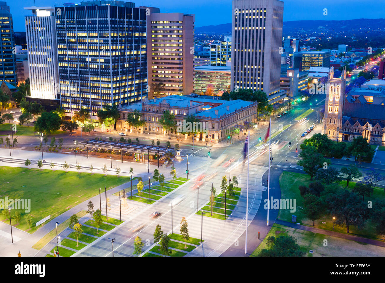 View of downtown area in Adelaide at twilight Stock Photo