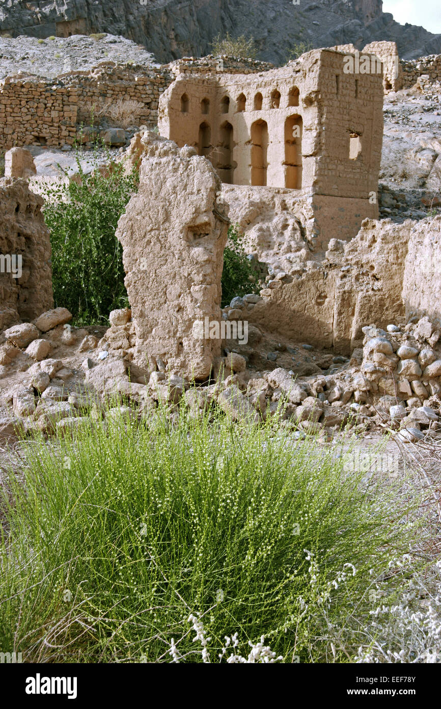 Sultanat Oman Reisen Geisterstadt Ruinen Ruinendorf Fragmente Sehenswuerdigkeit Wadi Tanuf Jebel Akhdar Arabische Halbinsel Nahe Stock Photo