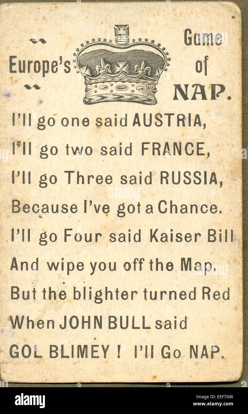 World War One postcard titled Europe's Game of NAP Stock Photo