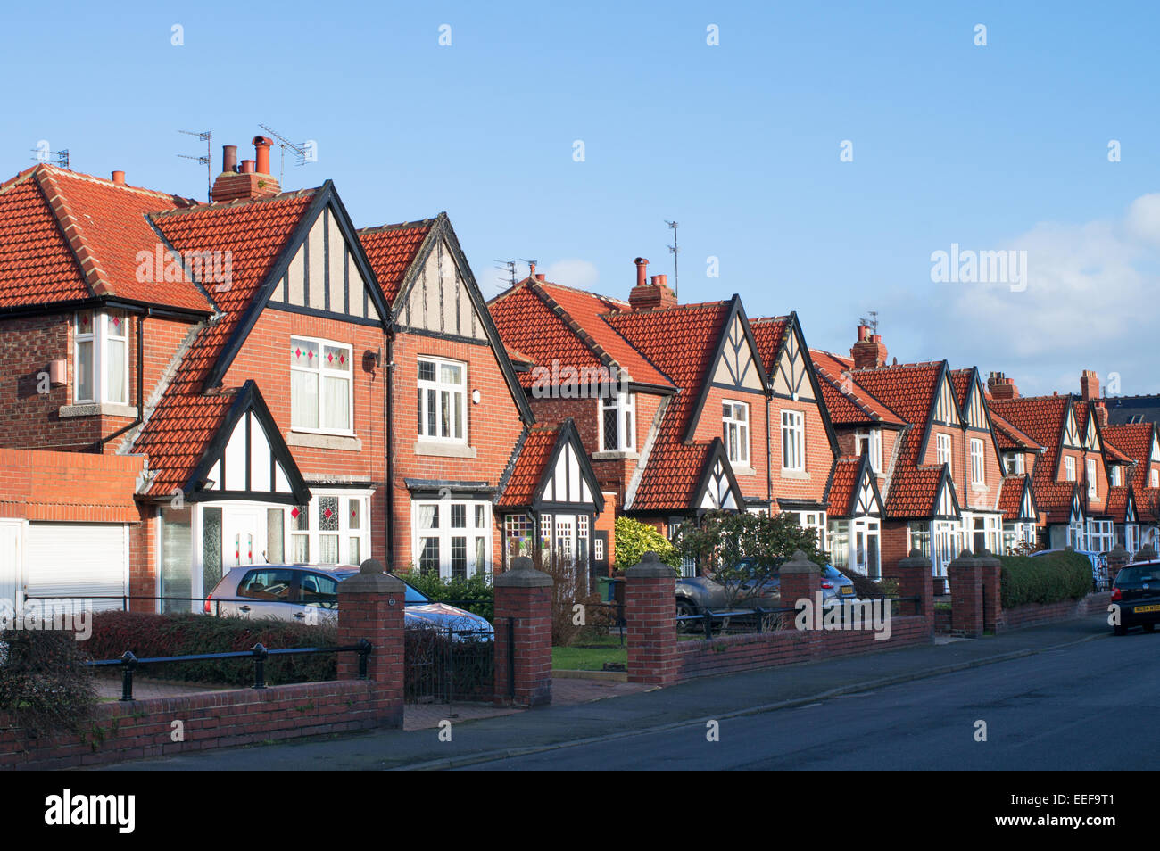 Row of traditional semi detached properties in Roker, Sunderland, north east England, UK Stock Photo