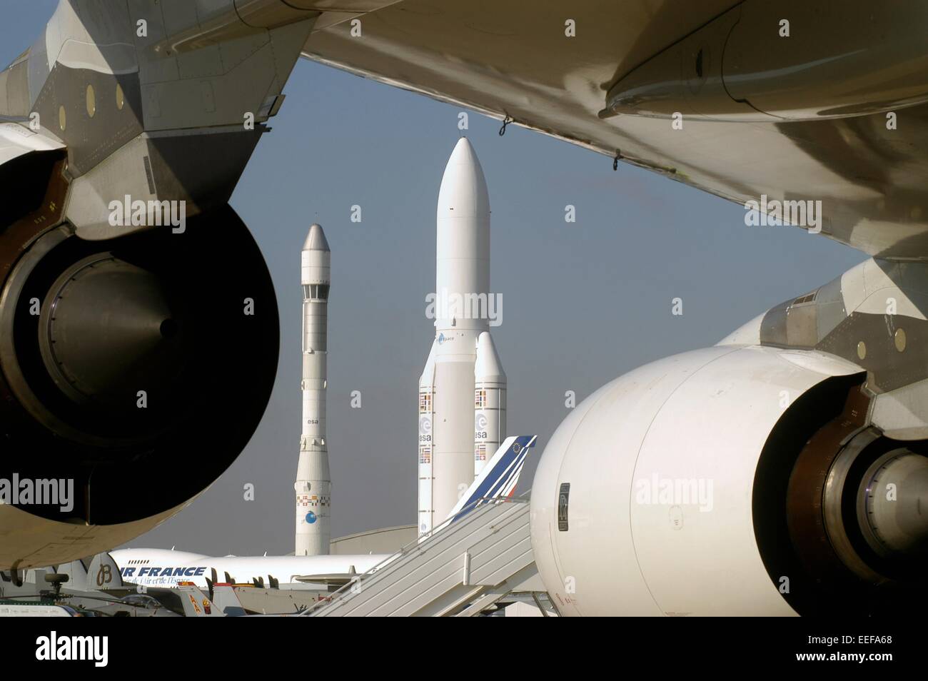 Ariane rockets on display at the Museum of aerospace at the airport in Paris Le Bourget Stock Photo