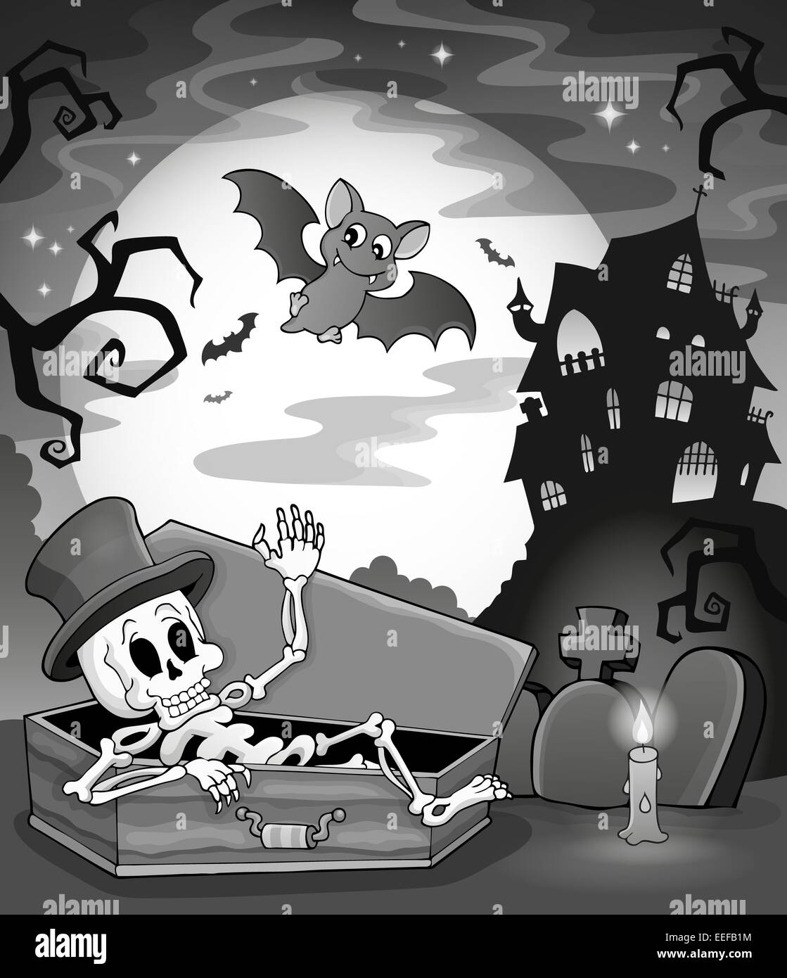 Black and white skeleton theme image - picture illustration. Stock Photo