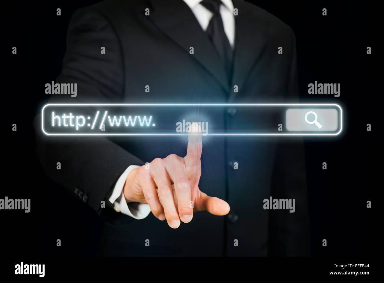 Businessman clicking Internet address bar Stock Photo