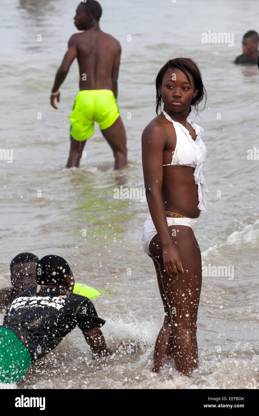 Girl in bikini at Labadi beach, Accra, Ghana, Africa Stock Photo - Alamy