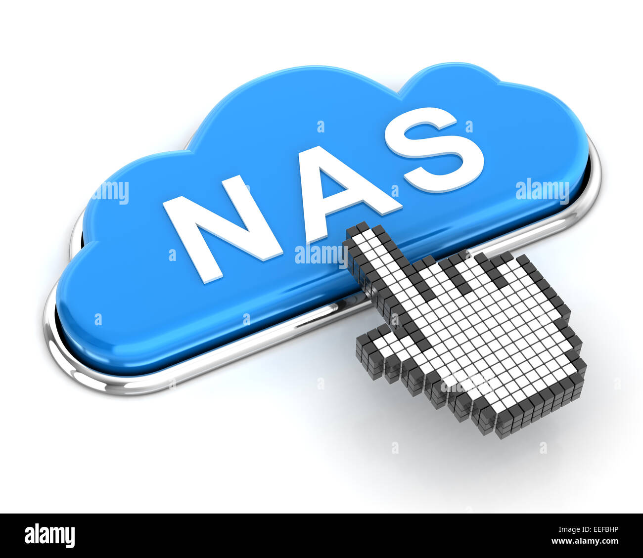Clicking a cloud shaped NAS button, 3d render Stock Photo
