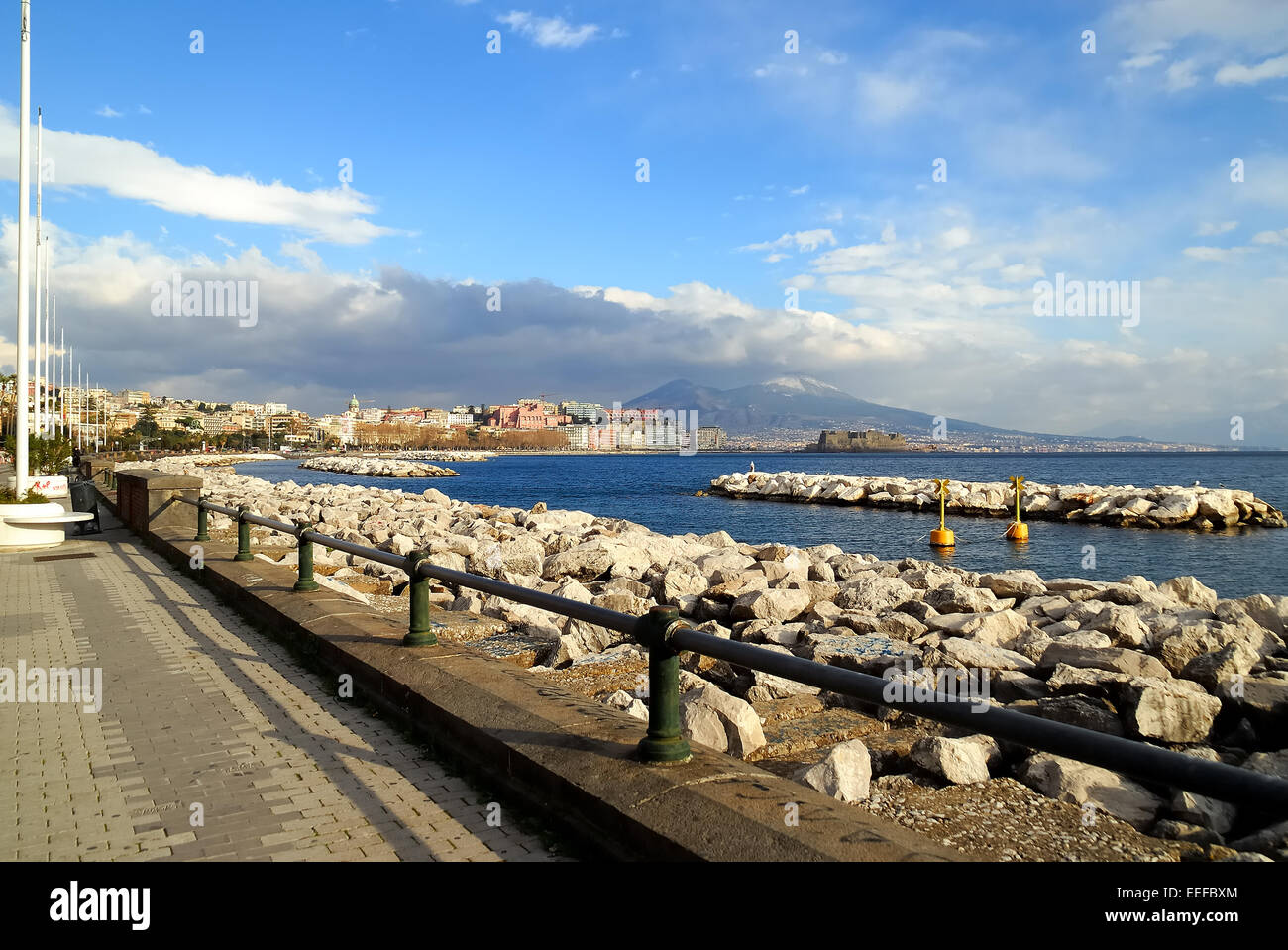 Via Caracciolo, Naples, Italy. Gulf of Naples, Castel dell'Ovo and Vesuvius  with snow Stock Photo - Alamy