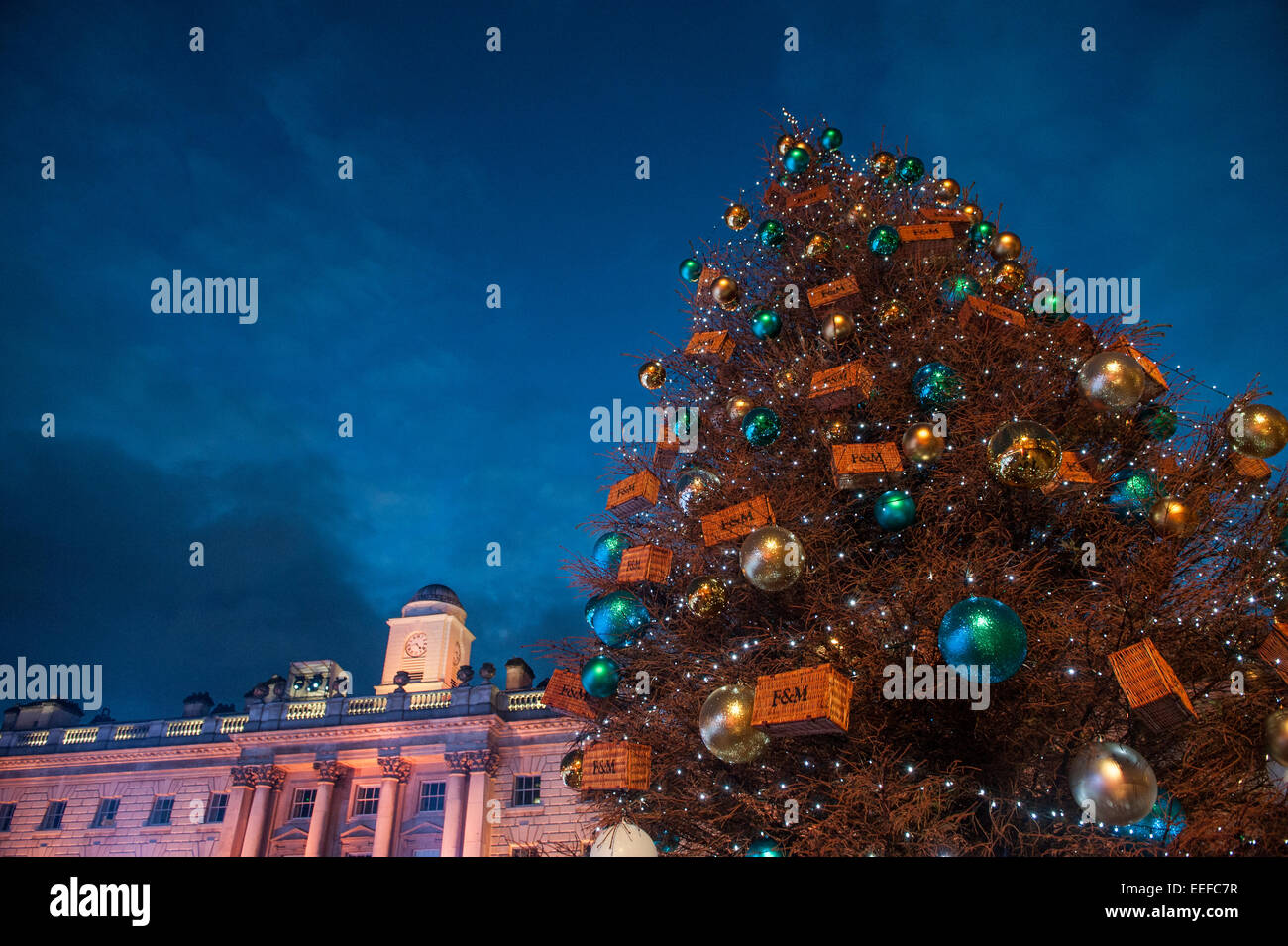 A huge Christmas tree at Somerset House in London Stock Photo