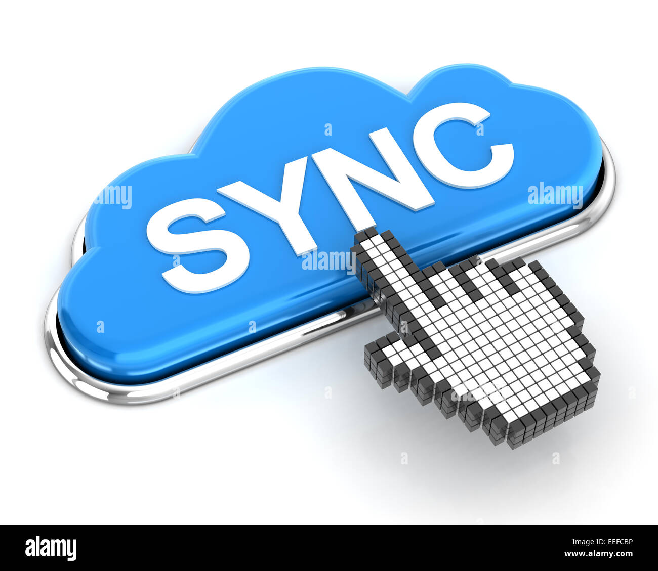 Clicking a cloud shaped sync button, 3d render Stock Photo