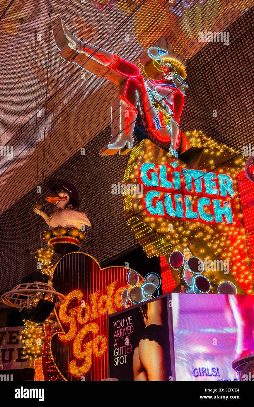 Glitter Gulch neon sign, Fremont Street Experience pedestrian mall, Las