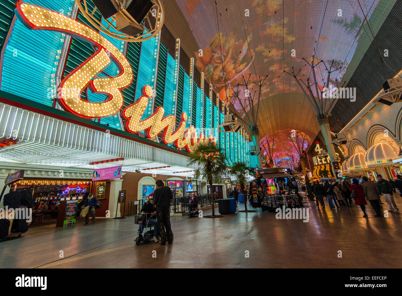 Binion's Gambling Hall and Hotel neon sign, Fremont Street Experience pedestrian mall, Las Vegas, Nevada, USA Stock Photo