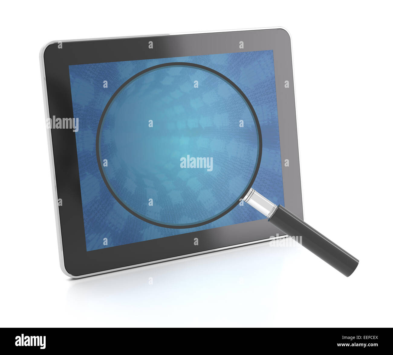 Digital tablet with magnifying glass, 3d render Stock Photo