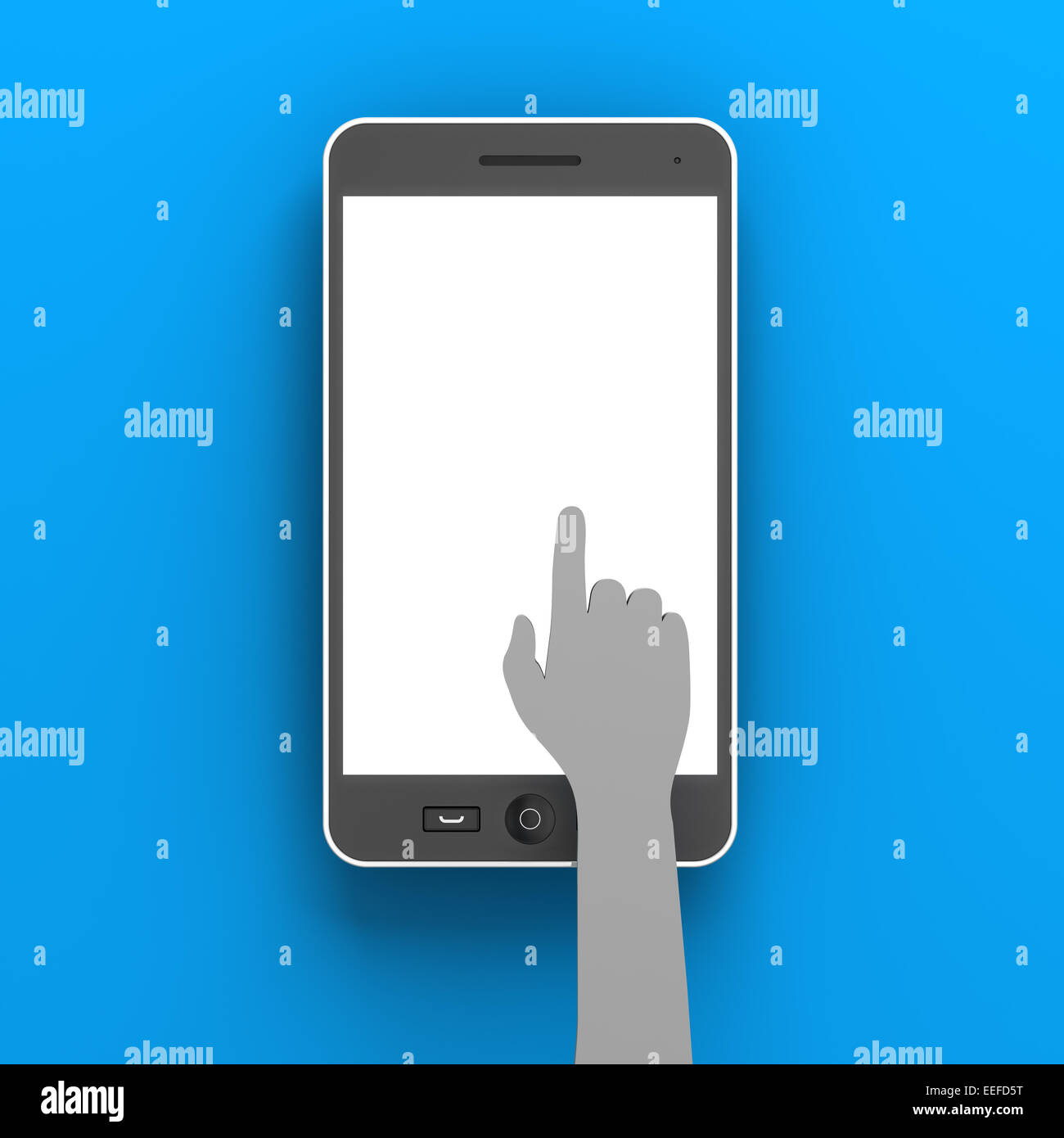 Paper hand clicking a smartphone with copyspace, 3d render Stock Photo