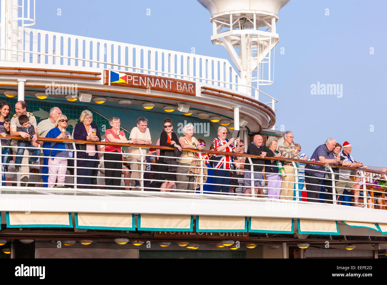 Christmas eve deck party onboard P&O Oceana leaving Arrecite, Lanzarote, Canary Islands. Stock Photo