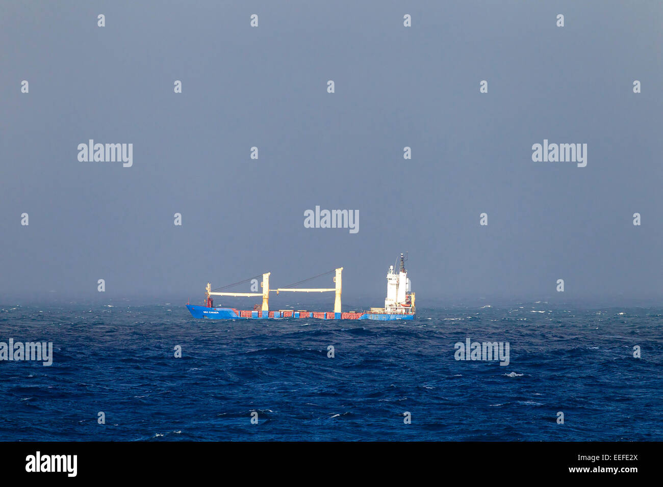 BBC Canada Call Sign ZDGL5 Commercial Container ship in heavy seas Stock Photo