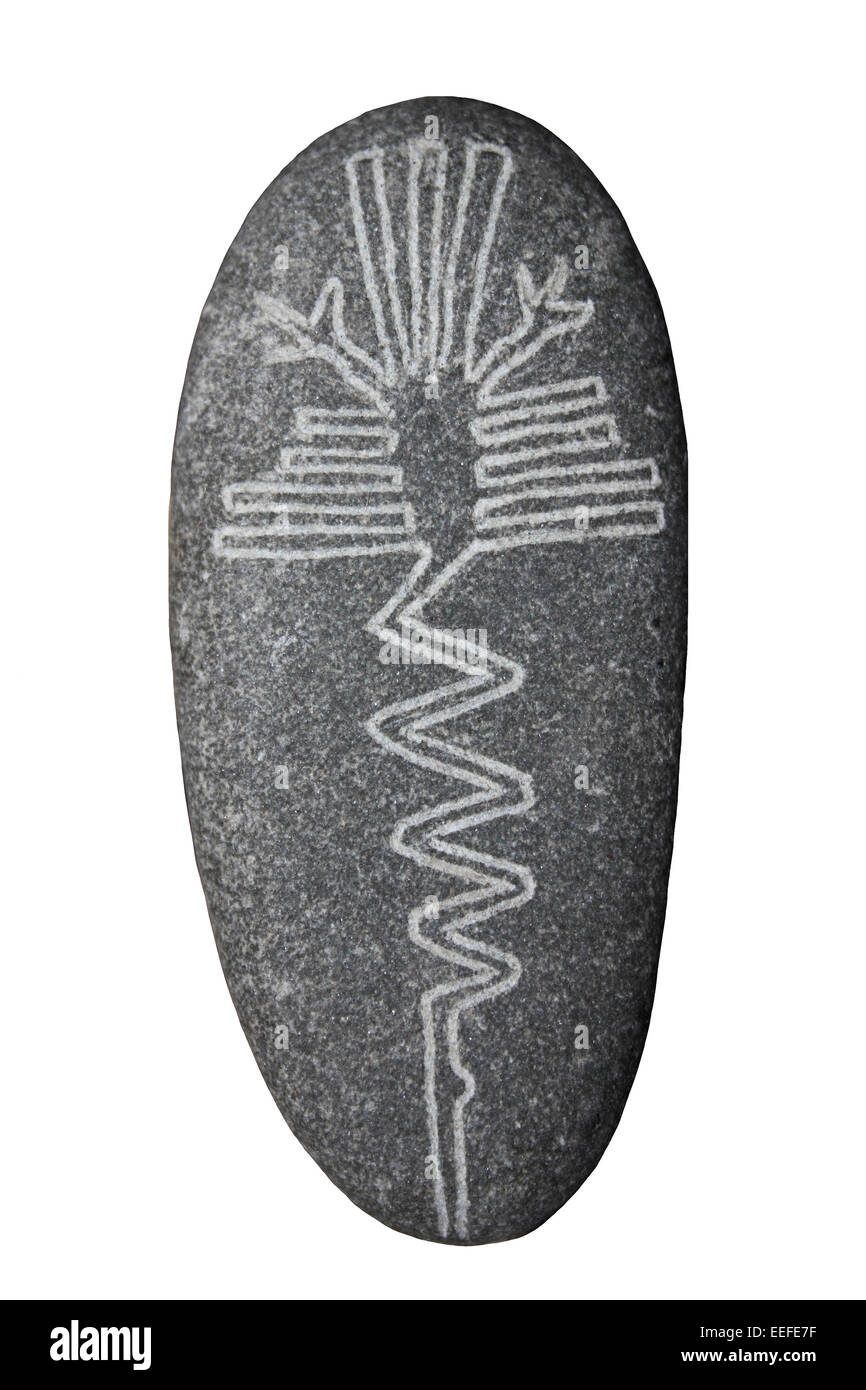 Stone Engraved With Peruvian Nazca Lines Design - The Heron Stock Photo