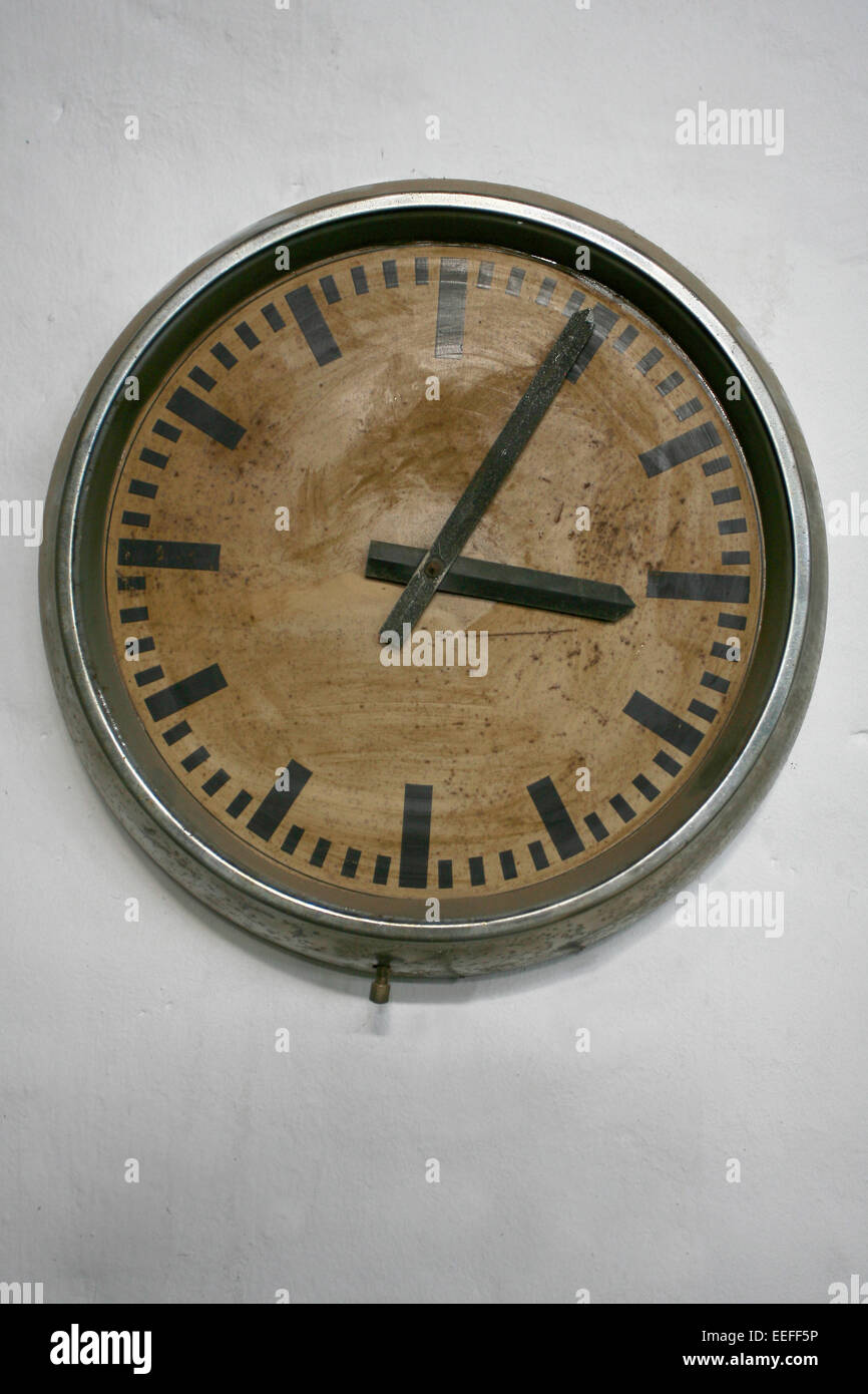 Old wall clock on white wall Stock Photo Alamy