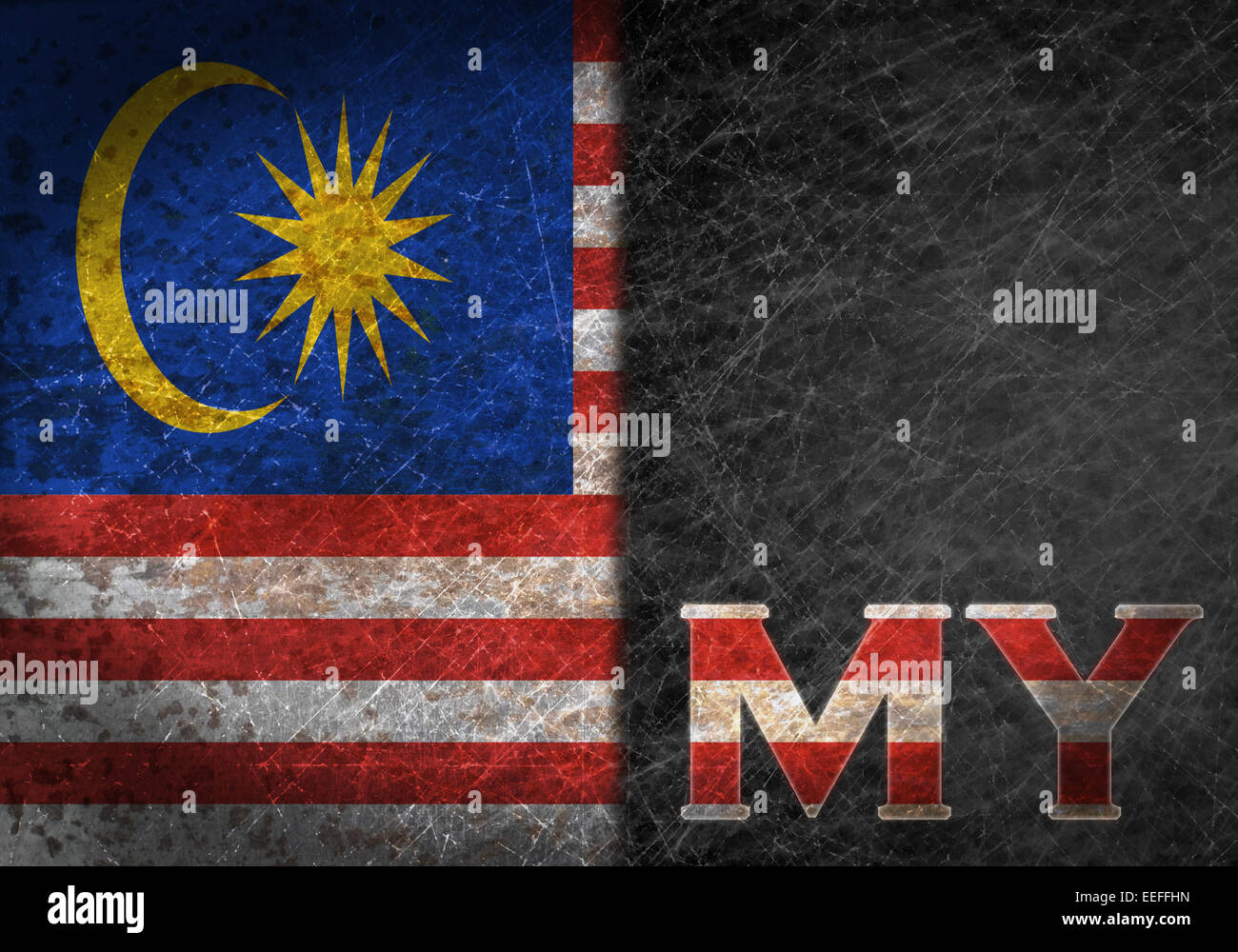 Old rusty metal sign with a flag and country abbreviation - Malaysia Stock Photo
