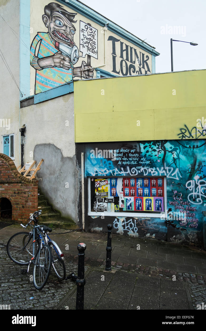 Gloucester Road area of Central Bristol, with graffiti on houses Stock