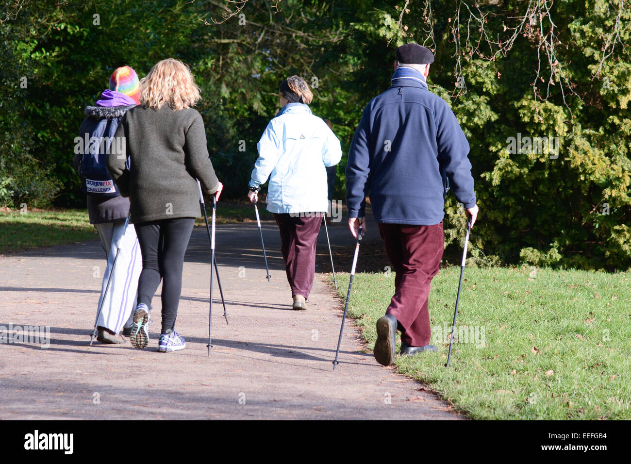 Group of people Nordic walking in Bedford park, Bedford, Bedfordshire, England Stock Photo Alamy