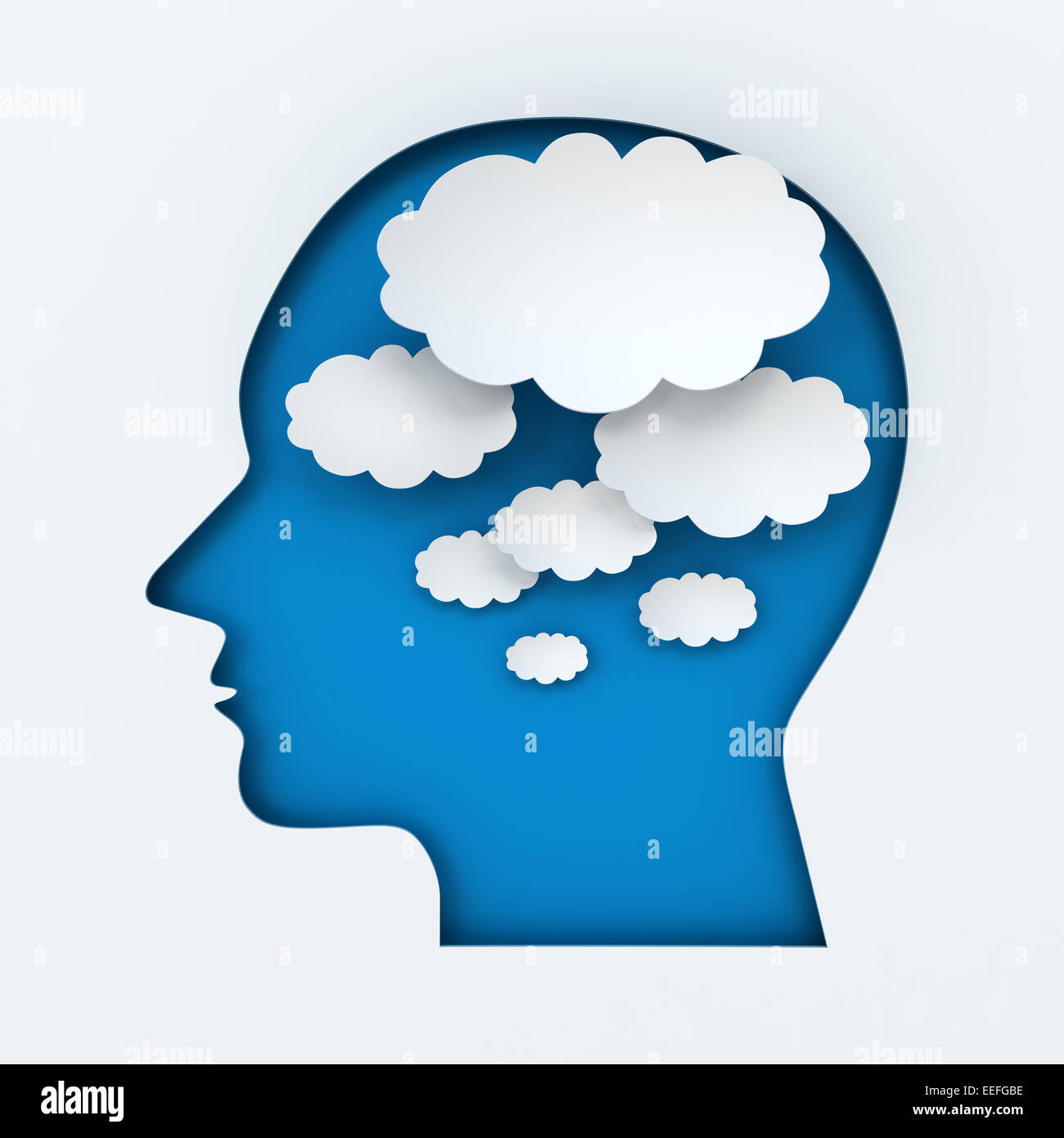 Human head and thought bubbles with copyspace Stock Photo