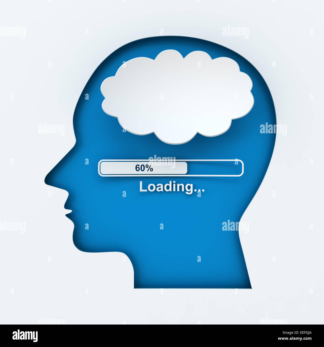 Human head with loading bar and thought bubble Stock Photo