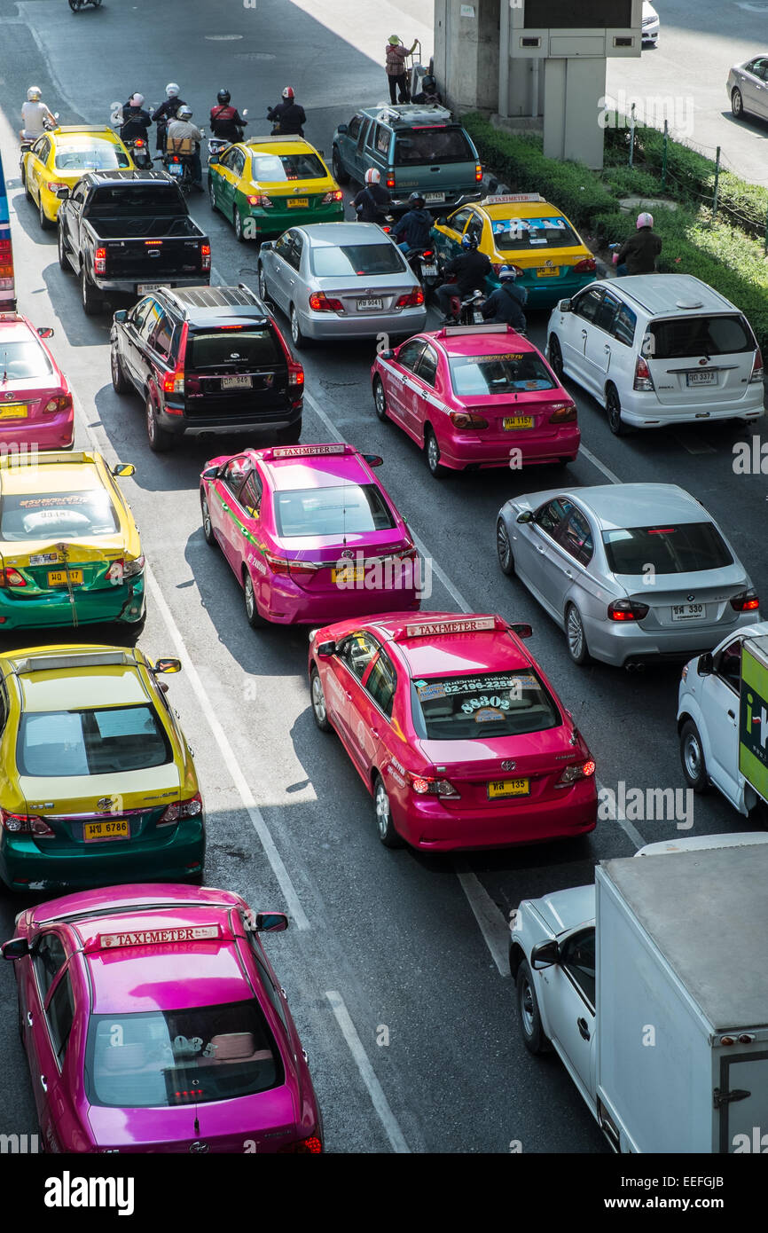 Near Siam Square,Bangkok,Thailand,Asia. Traffic,Cars,scooters,buses