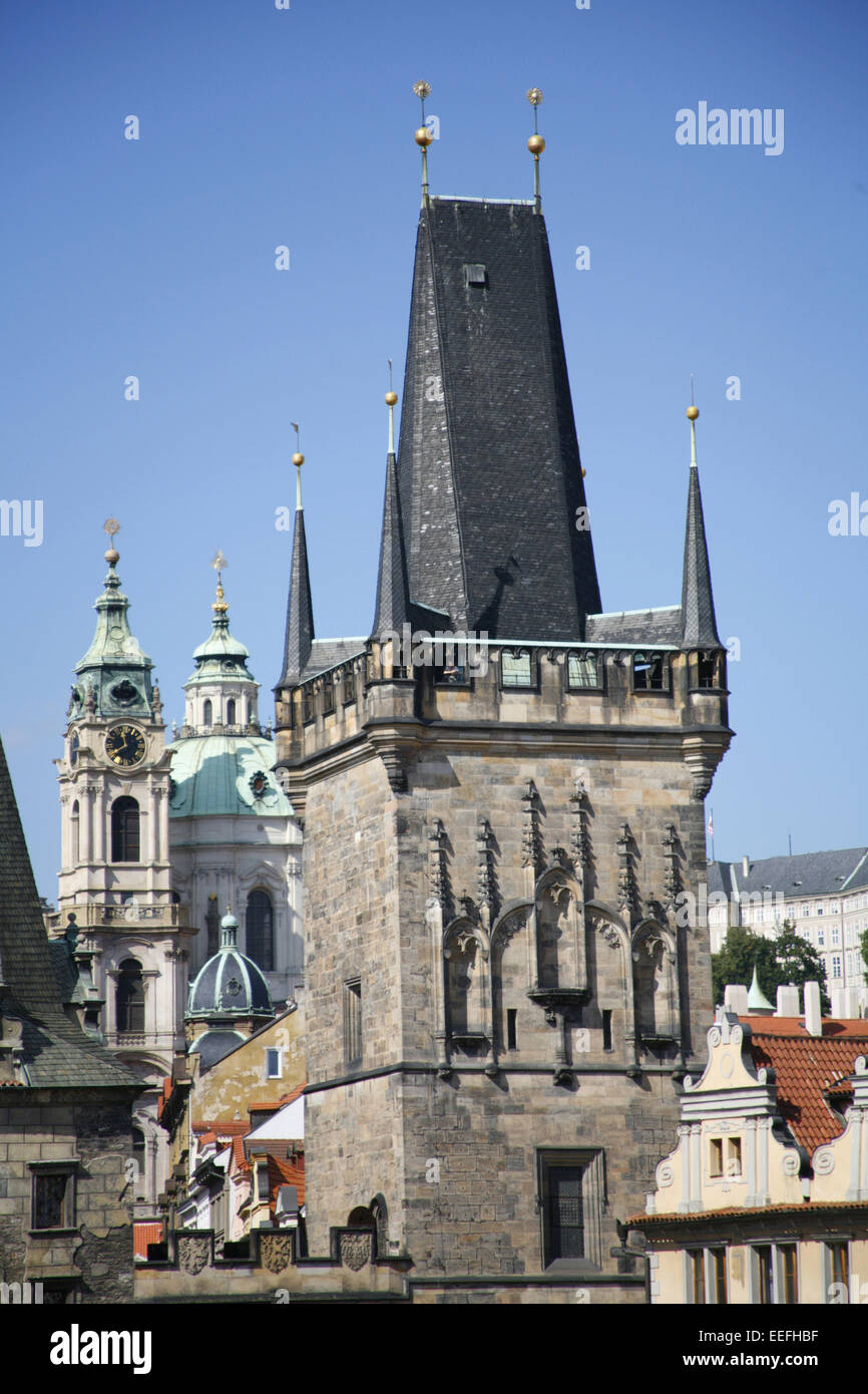 Tschechische Republik, Prag, Karlsbruecke, Karlsbrücke, St, -Veits-Dom, Turm, Kleinseitner Brueckenturm, Brückenturm, Türme, Eur Stock Photo