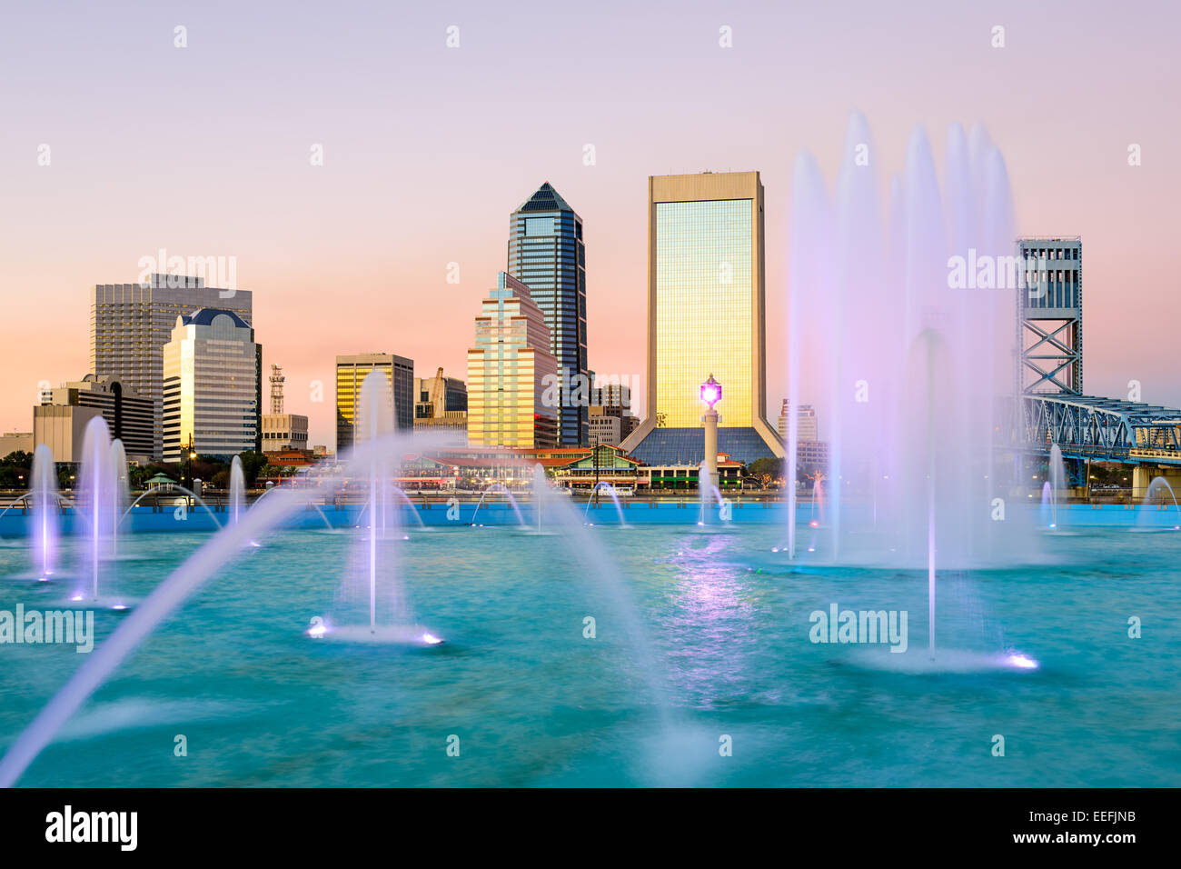 Jacksonville, Florida, USA downtown skyline at the fountain Stock Photo