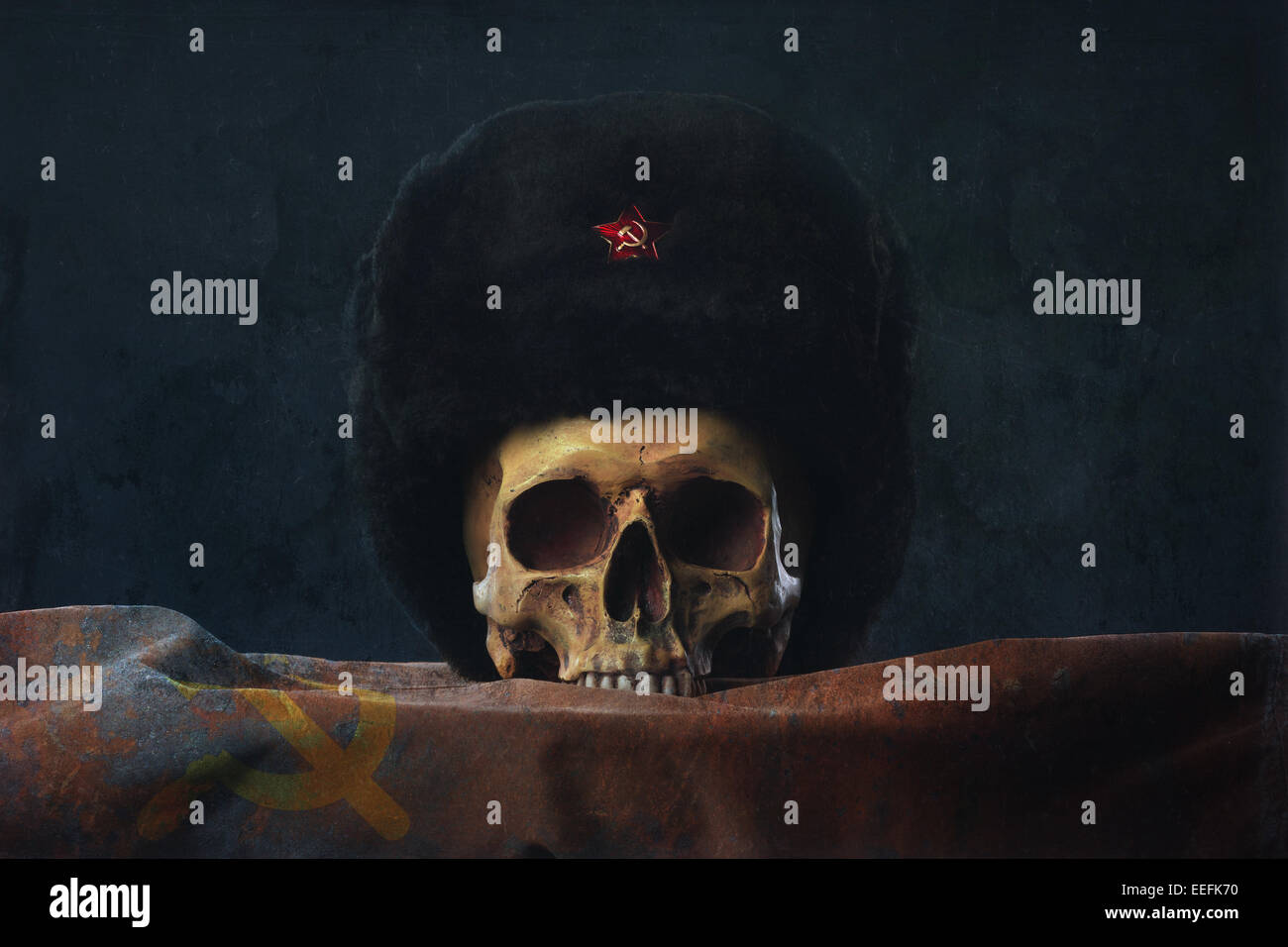 Skull with russian Uschanka and Flag Stock Photo