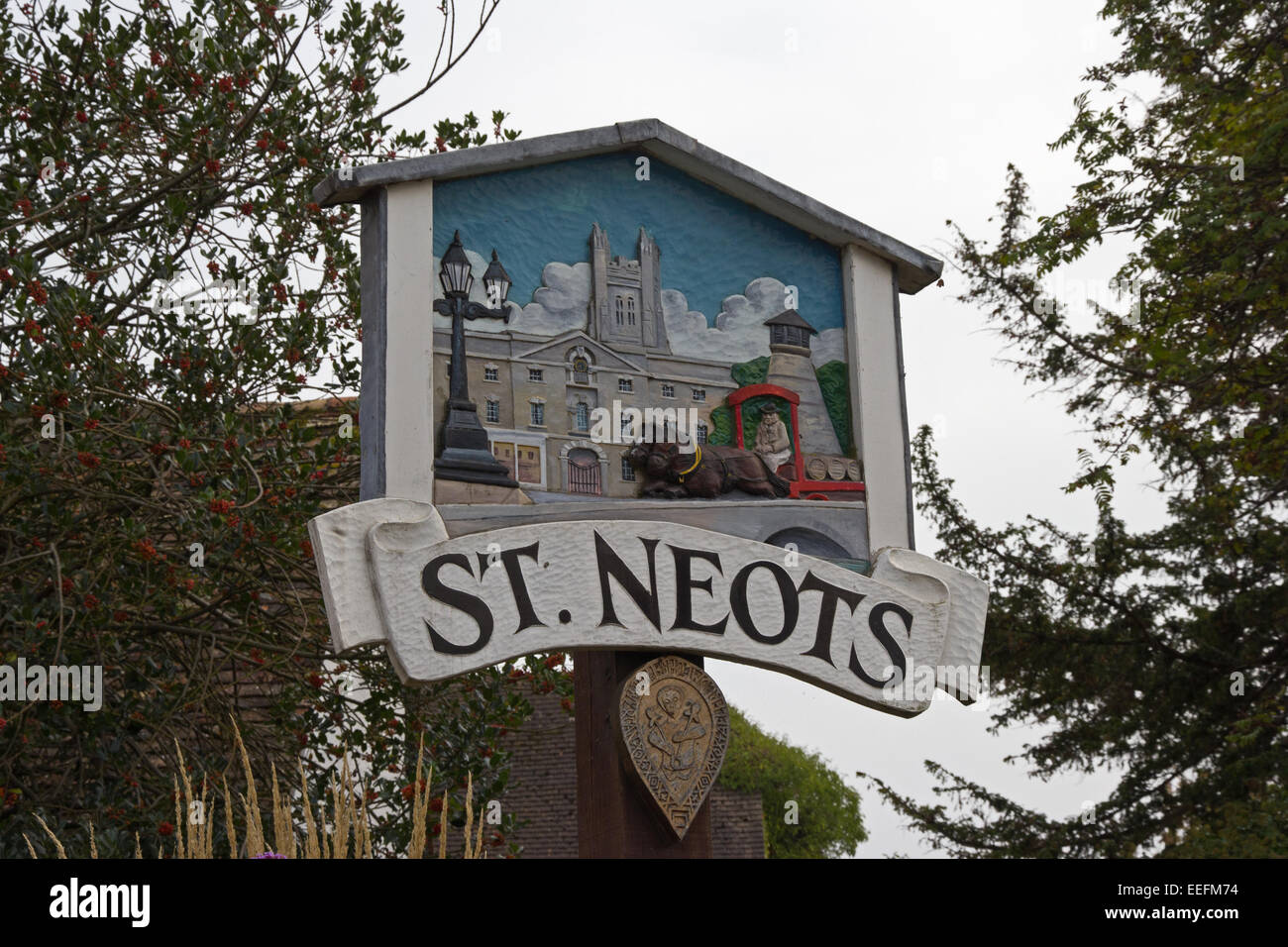 Traditional town sign, St. Neots Stock Photo