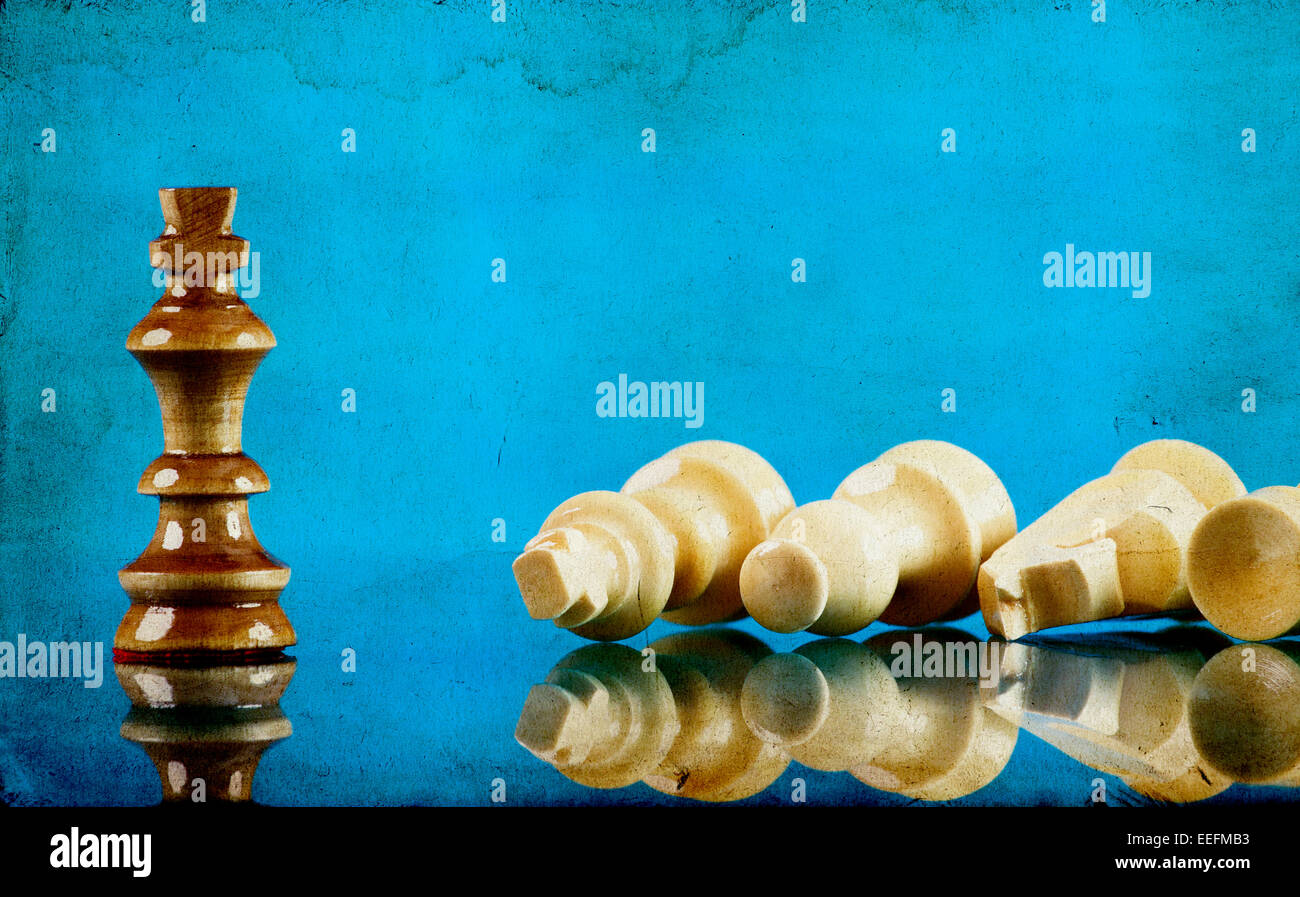 Chess pieces on blue background Stock Photo - Alamy