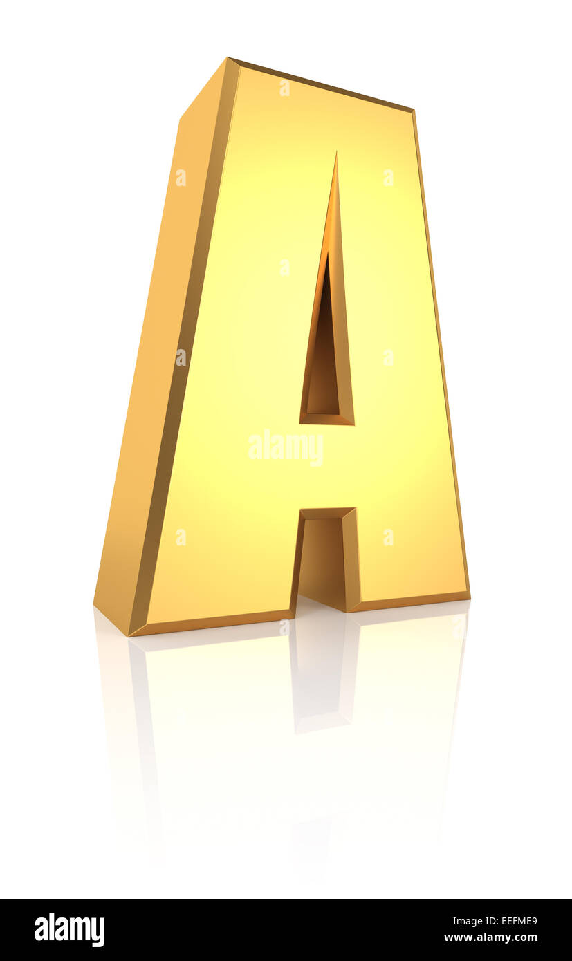 3d rendering golden letter A isolated on white background Stock Photo