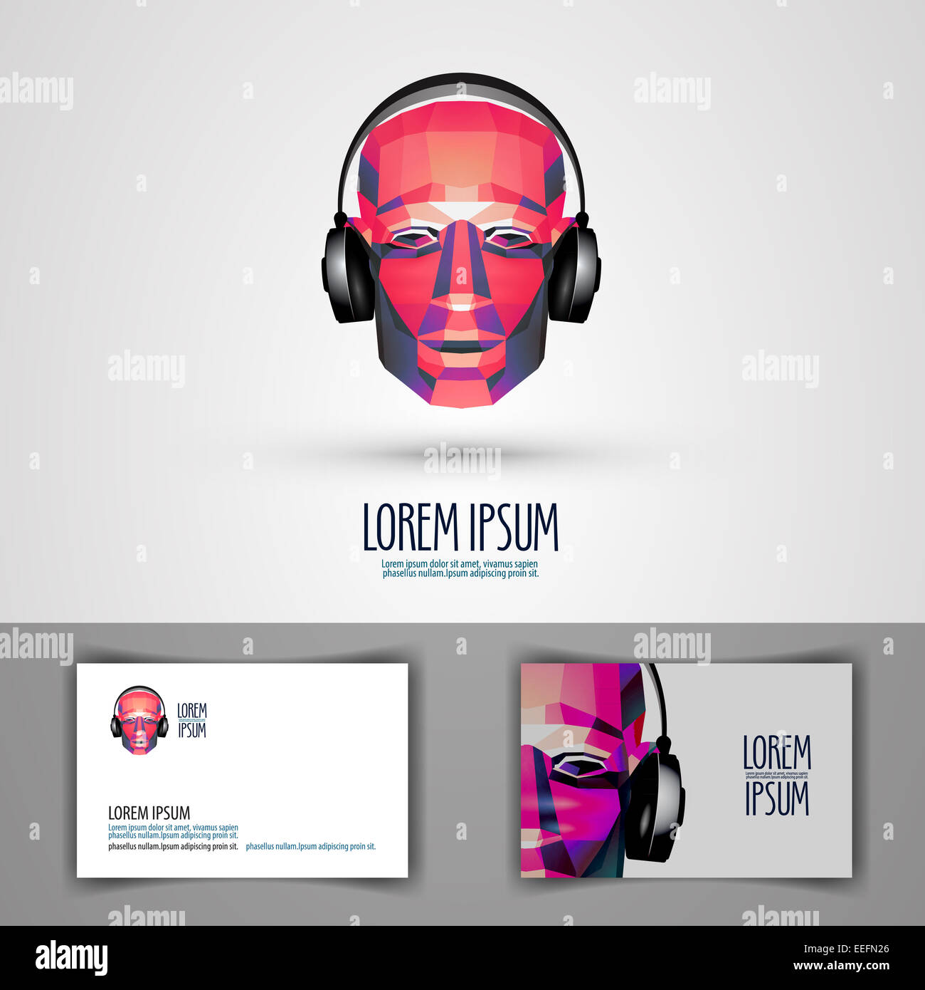 music vector logo design template. headphones or disc-jockey icon. Stock Photo