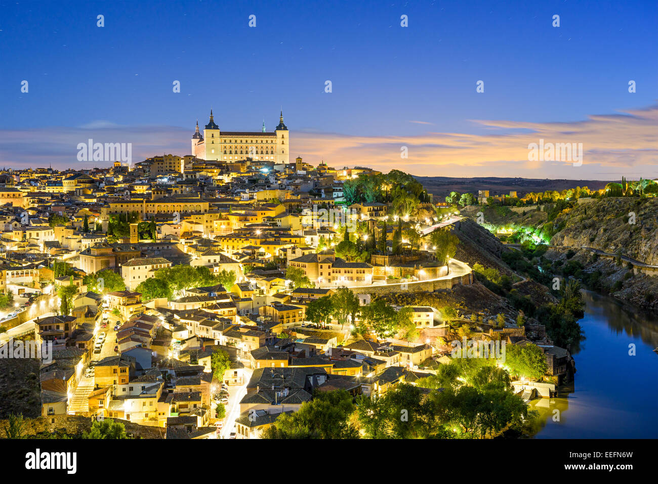 Toledo, Spain old town skyline at dawn. Stock Photo