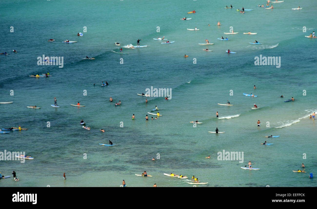 Crowds learn surfing on Honolulu's Waikiki Beach Stock Photo Alamy