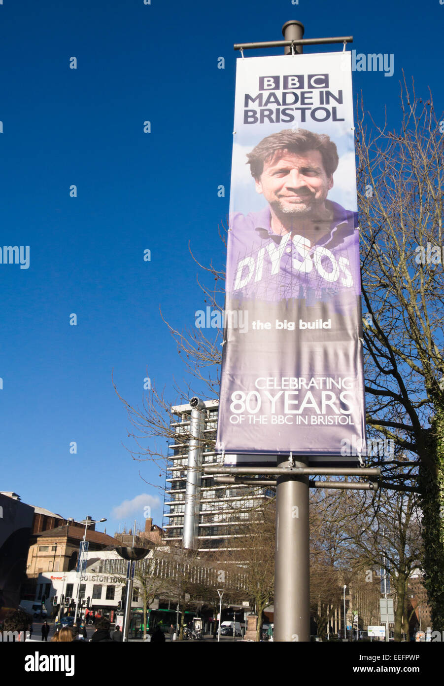 Bristol city center BBC made in Bristol banner Stock Photo Alamy