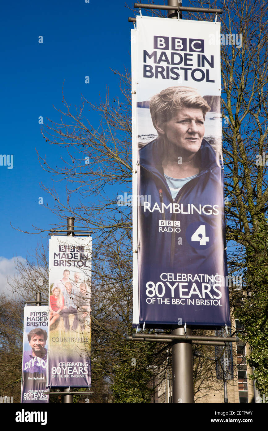 Bristol city center BBC made in Bristol banner Stock Photo Alamy