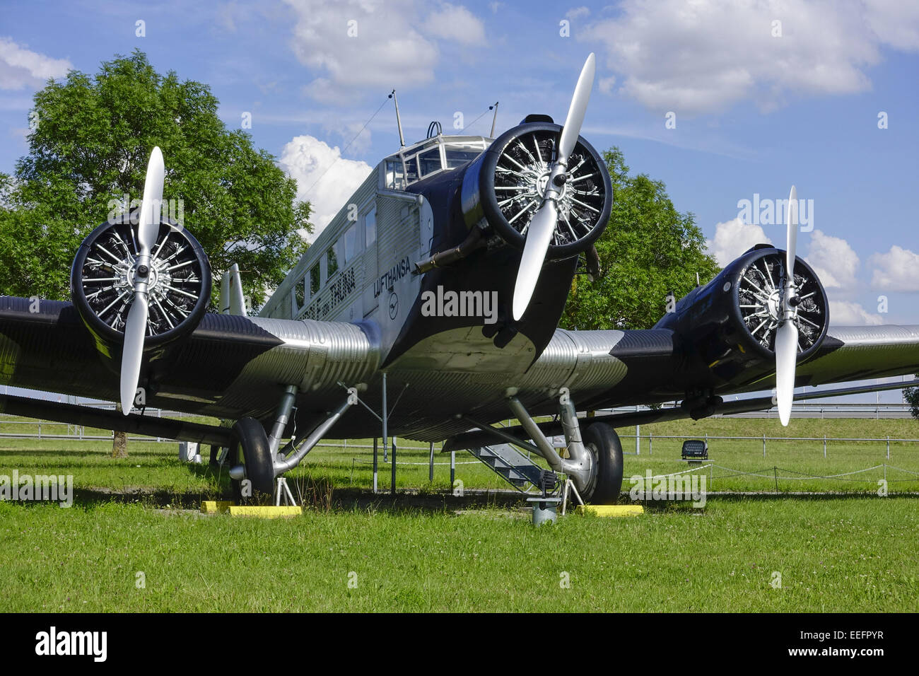 Historisches Flugzeug Junkers JU 52, BJ. 1937, Besucherpark Flughafen München II, München, Bayern, Deutschland, Historical aircr Stock Photo
