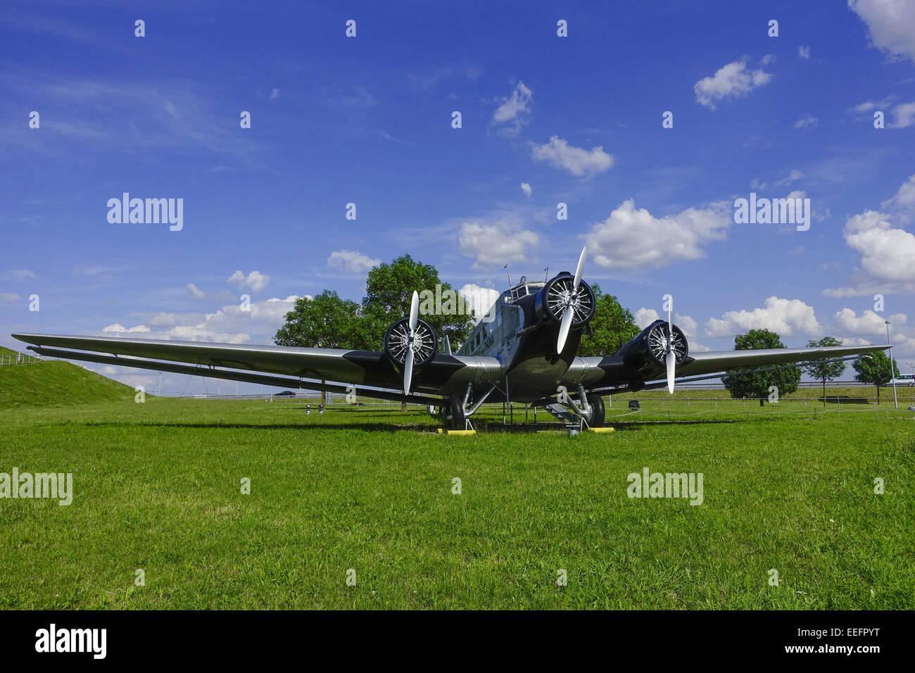 Historisches Flugzeug Junkers JU 52, BJ. 1937, Besucherpark Flughafen München II, München, Bayern, Deutschland, Historical aircr Stock Photo