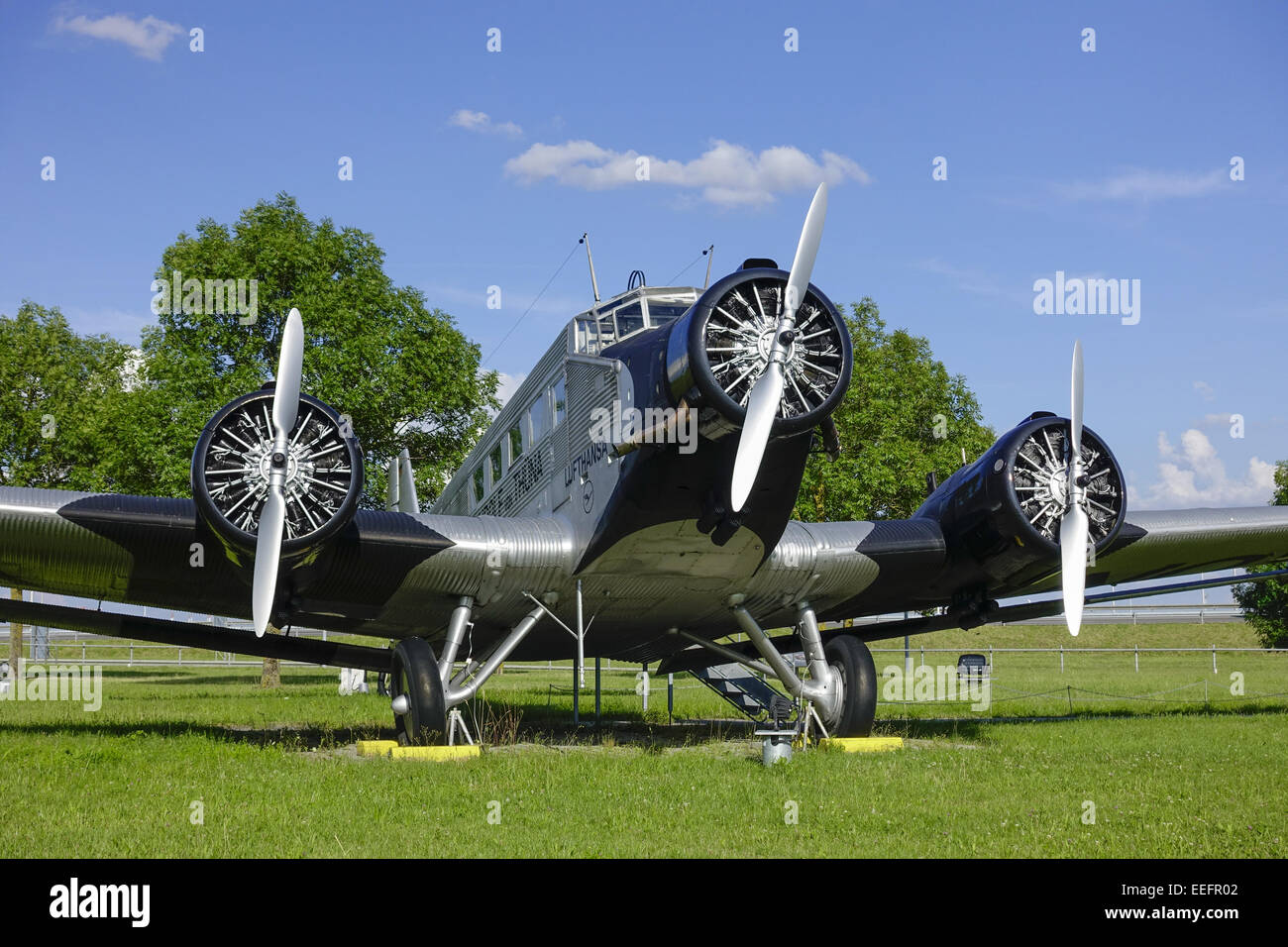 Historisches Flugzeug Junkers JU 52, BJ. 1937, Besucherpark Flughafen München II, München, Bayern, Deutschland, Historical aircr Stock Photo